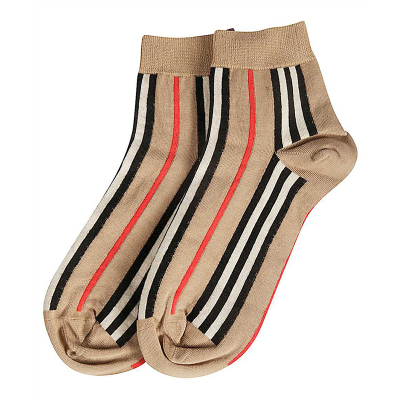 burberry博柏利男女同款驼色微标印花饰经典条纹嵌花及踝袜子8012554