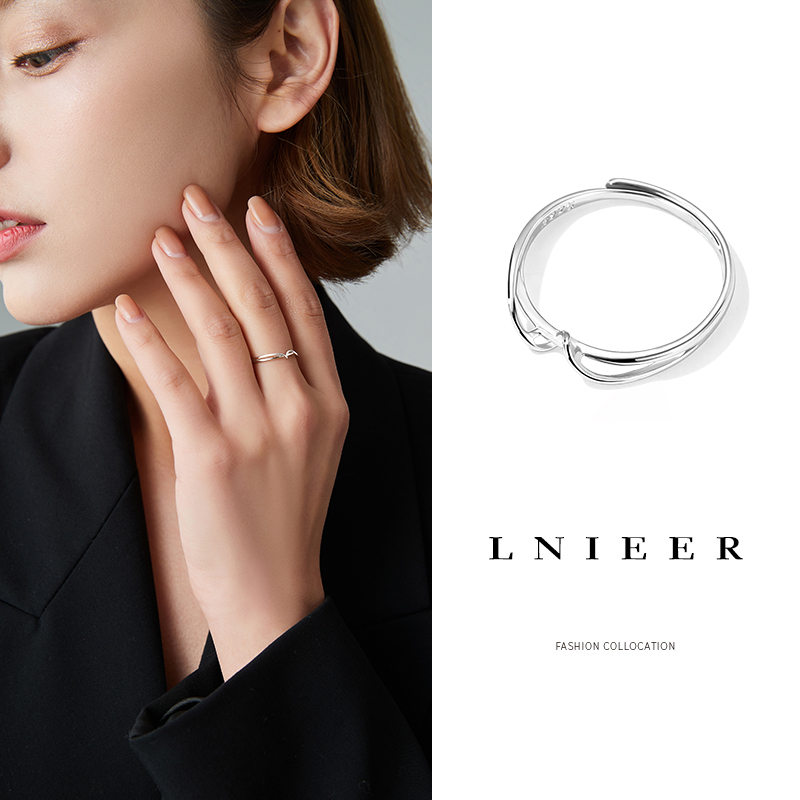 925纯银开口素圈戒指高级感女可调节小众设计食指戒简约麻花戒子送女朋友老婆情人节七夕生日礼物