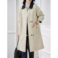 年春秋季新款中长款风衣女休闲宽松撞色领时尚显瘦工装风外套