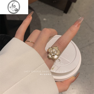 JiMi法式温柔~山茶花戒指女ins高级感小众设计轻奢小香风指环开口复古 均色