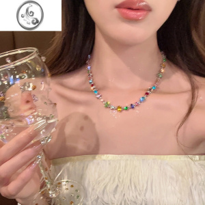 JiMi日落派对~糖果彩色水晶项链轻奢小众2023年新款锁骨链颈链女