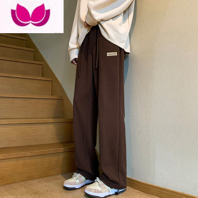 七斓咖色华夫格裤子男士百搭直筒阔腿垂感拖地卫裤潮牌休闲裤