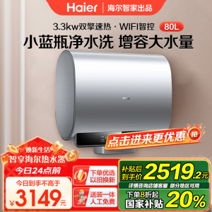 海尔(Haier)80升[小魔盒BK5]小蓝瓶净水洗超薄扁桶双胆家用电热水器3300W变频EC8003HD-BK5AU1