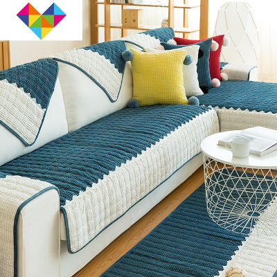 北欧简约沙发垫防滑布艺四季通用实木真皮套巾罩时尚样板间坐垫子芙蓉-孔雀蓝70*90御蓝锦