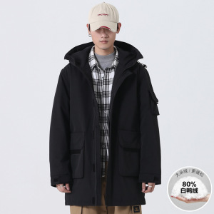 潮流连帽工装白鸭绒羽绒服男宽松短款休闲情侣潮外套冬季轻薄加厚