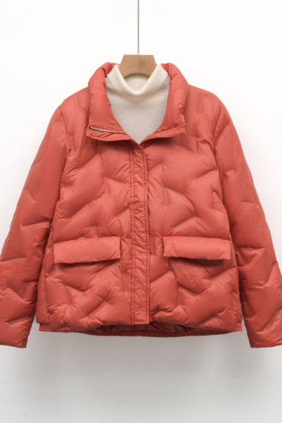 新款简约女式90绒女装立领压胶纯色羽绒服短款大码外套_6731