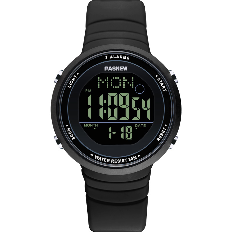 女学生简约运动表30米防水户外数字显示夜光表 三组闹钟大表盘男手表b