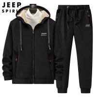 JEEPspirit吉普套装男冬季两件套运动卫衣长裤加绒外套裤子