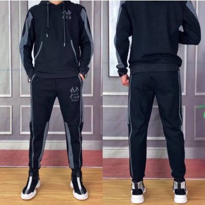 HLCOMAN2069男士秋季连帽卫衣小脚卫裤两件套拼接时尚百搭休闲运动套装潮套装