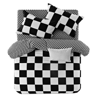 美帮汇床上四件套风 北欧 简约 黑白全棉床单个性格子条纹全棉被套男