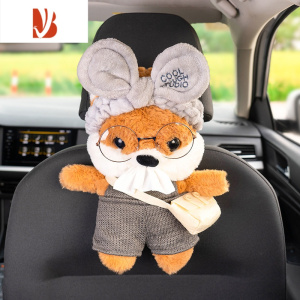 三维工匠车载抽纸玩偶创意可爱车内纸巾收纳盒汽车纸巾盒挂式车用纸抽盒女 灰熊耳箍松鼠纸巾袋