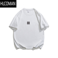 HLCOMANFOFWMODE 2025夏装三条杠刺绣短袖T恤男女宽松情侣款潮牌学生上衣