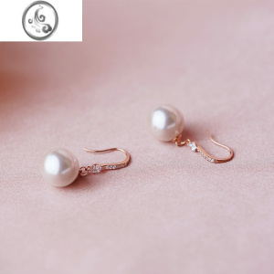 JiMi 职场通勤气质珍珠耳环时尚大气耳坠小众耳勾镶钻玫瑰金