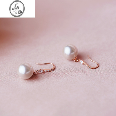 JiMi 职场通勤气质珍珠耳环时尚大气耳坠小众耳勾镶钻玫瑰金