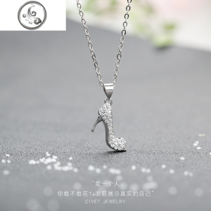 镶钻高跟鞋吊坠项链纯银锁骨链小清新简约女王节送闺蜜女友 JiMi 高跟鞋项链
