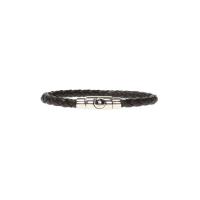 Salvatore Ferragamo黑金小牛皮编织手链男款饰品装饰银色logo搭扣皮质腕饰