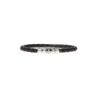 Salvatore Ferragamo黑金小牛皮编织手链男款饰品装饰银色logo搭扣皮质腕饰