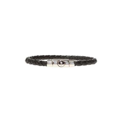Salvatore Ferragamo黑金小牛皮编织手链男款饰品装饰银色logo搭扣皮质腕饰