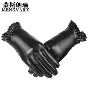 蒙斯朗瑞保暖手套女秋冬加绒触屏手套韩版女士皮手套户外加厚防风骑车手套冬保暖 黑色