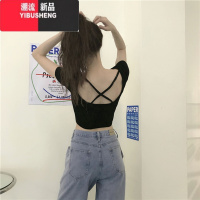YIBUSHENG2024年新款网红短袖t恤女ins火后背镂空修身显瘦短款露脐上衣