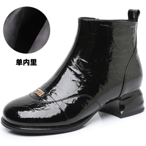 25秋冬季复古短靴马丁靴女新款漆皮时尚软底切尔西软底加绒女棉鞋