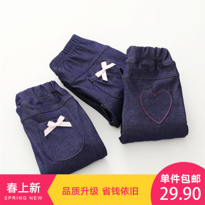 宝宝弹力仿牛仔裤2018春装韩新款女童童装儿童休闲长裤子kz-8170