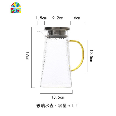 日式锤纹玻璃水壶家用可高温防爆冷水壶泡茶壶凉水壶金边杯子套装 FENGHOU 水壶+6高杯+黑杯架托盘