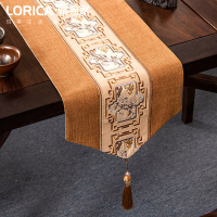 新中式桌旗禅意刺绣茶几餐桌布长条装饰布现代简约电视柜盖巾 南山秀色-卡其 33*300cm(适用桌长2.4米-2.6米)
