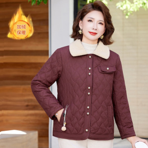 时尚女装短款妈妈棉衣翻领款女装加绒保暖中老年棉服女冬天衣服厚