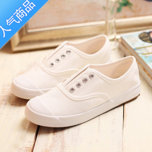 SUNTEK白色帆布鞋女鞋小白鞋韩版懒人鞋学生鞋平底球鞋板鞋春夏新款