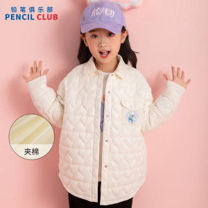 [1件3折]铅笔俱乐部童装2025秋冬新款女童外棉中大童保暖衬衫外套儿童夹棉上衣