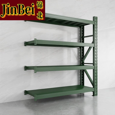 锦北货架仓储库房储物架军绿色四层副架500kg/层重型150*50*200cm