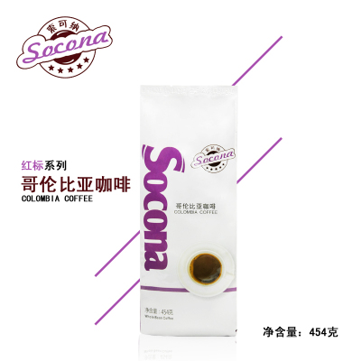 Socona红标哥伦比亚风味咖啡豆454g单品拼配中度烘焙现磨咖啡粉