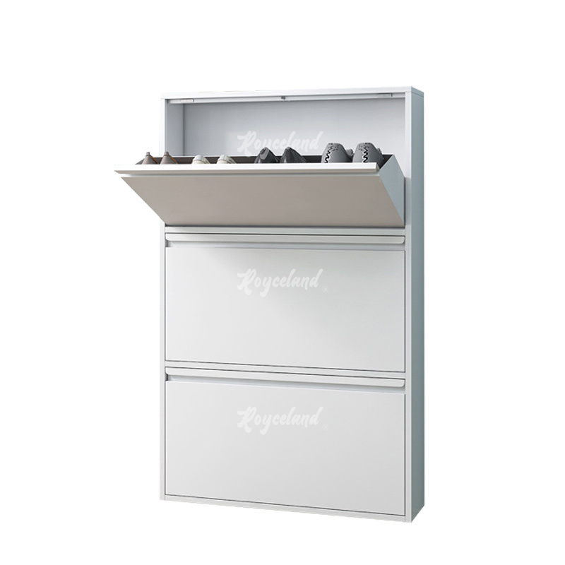 洛诗莲 (RoyceLand) 钢制翻斗鞋柜简约现代收纳柜白色三斗 655*152*1035