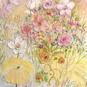 茹洋 高级感抽象花卉手绘油画客厅肌理挂画 个 植物 50*70