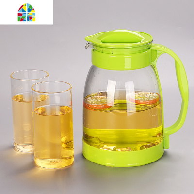 大容量冷水玻璃可高温泡花茶壶家用凉水杯耐热白开水泡茶果汁套装 FENGHOU 黑色(2000ml)+6小杯凉水壶