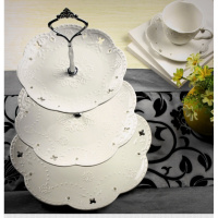 陶瓷三层浮雕水果盘欧式蛋糕托盘双层糖果盘下午茶西点心架甜品台