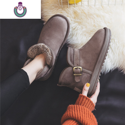 FISHBASKET2020新款冬季靴子女加绒加厚一脚蹬防水雪地靴短筒保暖厚底棉鞋子靴子