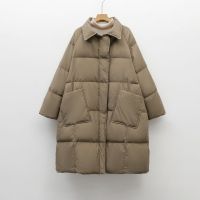90白鸭绒新国标女式简约纯色加厚中长款羽绒服女