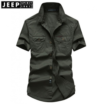 JEEPSPIRIT吉普品牌男装旗舰官方专柜正品短袖衬衫纯棉宽松夏季薄款工装衬衣