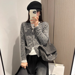 灰色波点针织开衫女秋冬季新款叠穿设计感小众显瘦长袖内搭上衣潮
