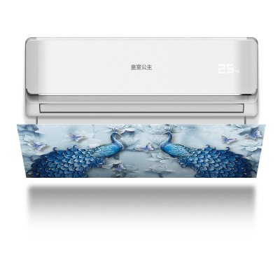 幸福派空调挡风罩月子防直吹格力布艺美的海尔空调挡风板防直吹通用挂式001-蓝孔雀通用款长度约90cm