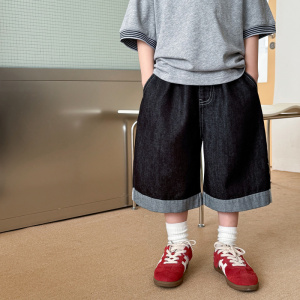 童酷2026男童夏季新款百搭卷边中大童休闲短裤韩版宽松儿童牛仔裤