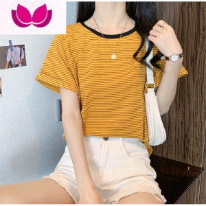 七斓T恤女短袖条纹2023年新款装宽松小众设计感大码欧货潮上衣服