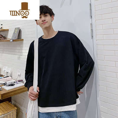 YANXU假长袖T恤男潮牌ins外穿帅气百搭潮流港风宽松bf圆领套头上衣