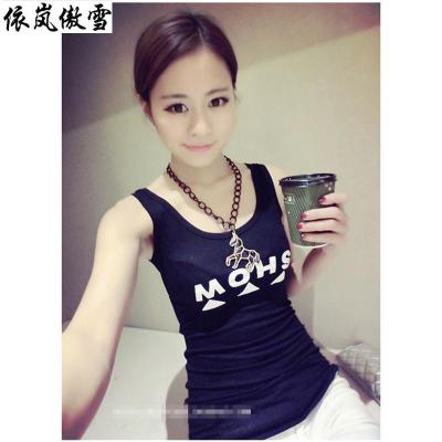 依岚傲雪吊带女夏针织小外穿短款无袖打底衫吊带衫打底女春白色印花字母