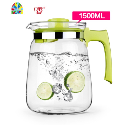 可高温玻璃凉水壶大容量扎壶开水茶壶冷水壶水具果汁壶2L FENGHOU EH14新款绿色1.4L+4个S2325