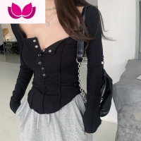 七斓大码胖妹妹U领长袖t恤女新款打底衫内搭修身纯欲风别致上衣