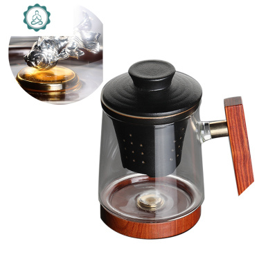 航通茶杯茶水分离泡茶杯玻璃男办公过滤带盖大容量耐热个人杯封后启瑞·黑陶-金鱼玻璃杯