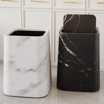 垃圾桶家用高颜值客厅卧室厨房仿大理石翻盖大容量纸篓